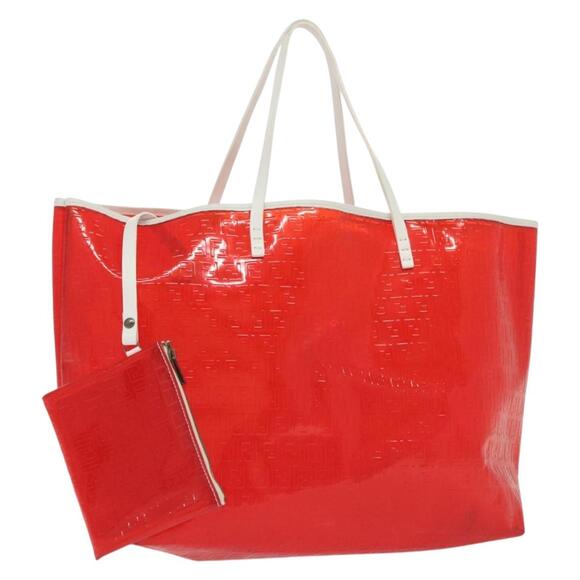 FENDI Zucchino Tote Bag Vinyl Red White - Picture 1 of 12